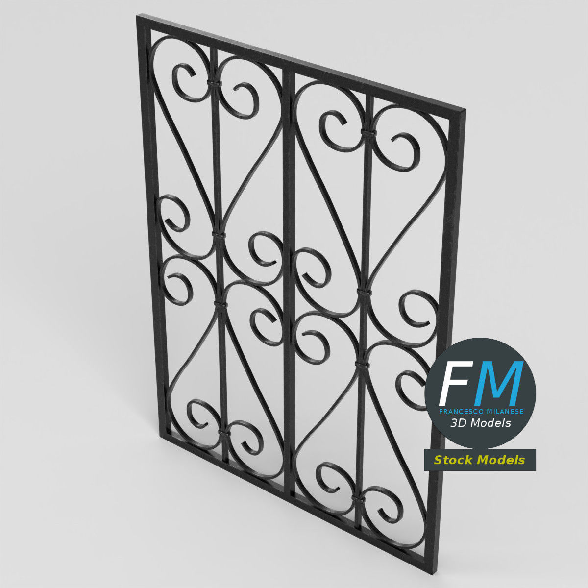 Wrought iron window grille 3D model_3