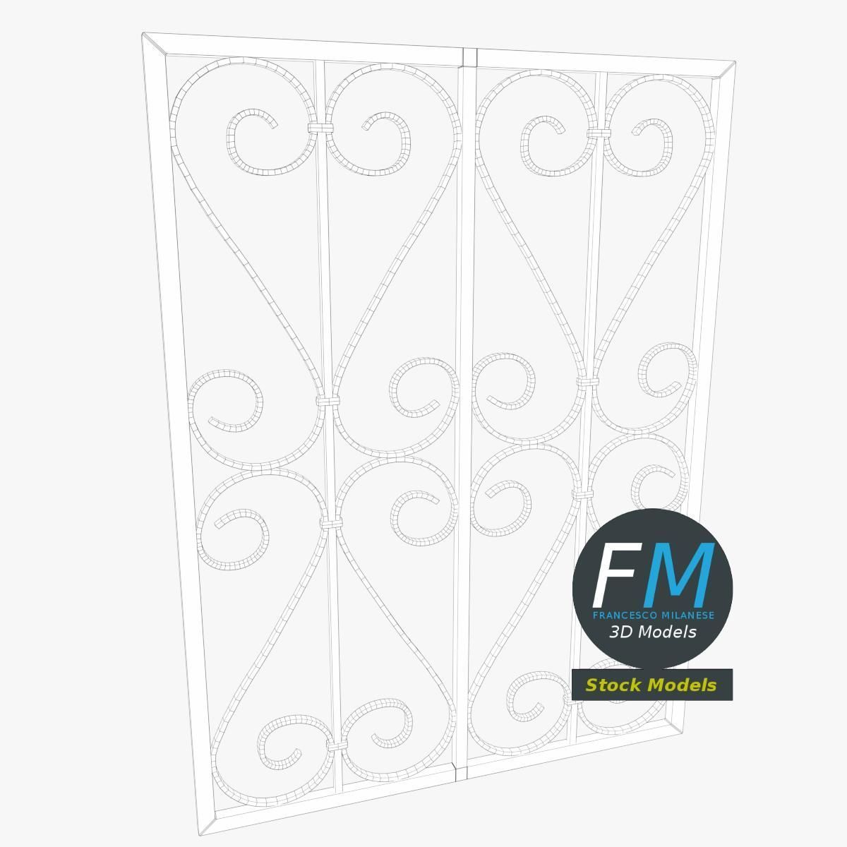 Wrought iron window grille 3D model_7
