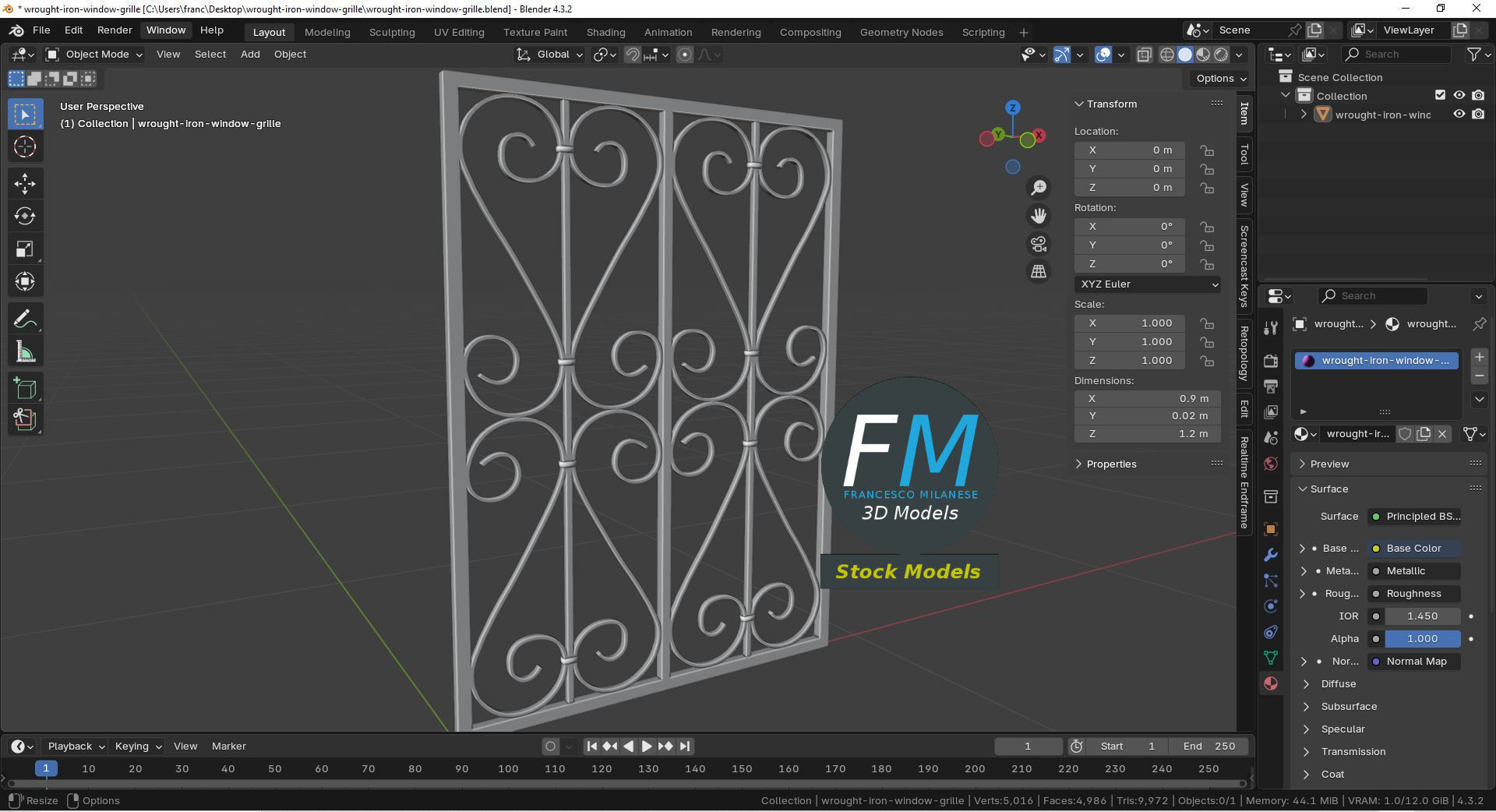 Wrought iron window grille 3D model_9