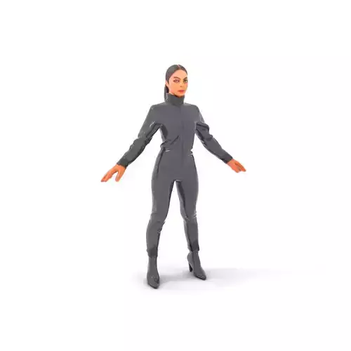 Elegant Black Leather Suit Heroine Rigged and Animated