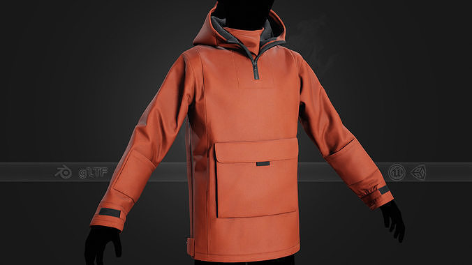 Orange Anorak Jacket Low-poly 3D model