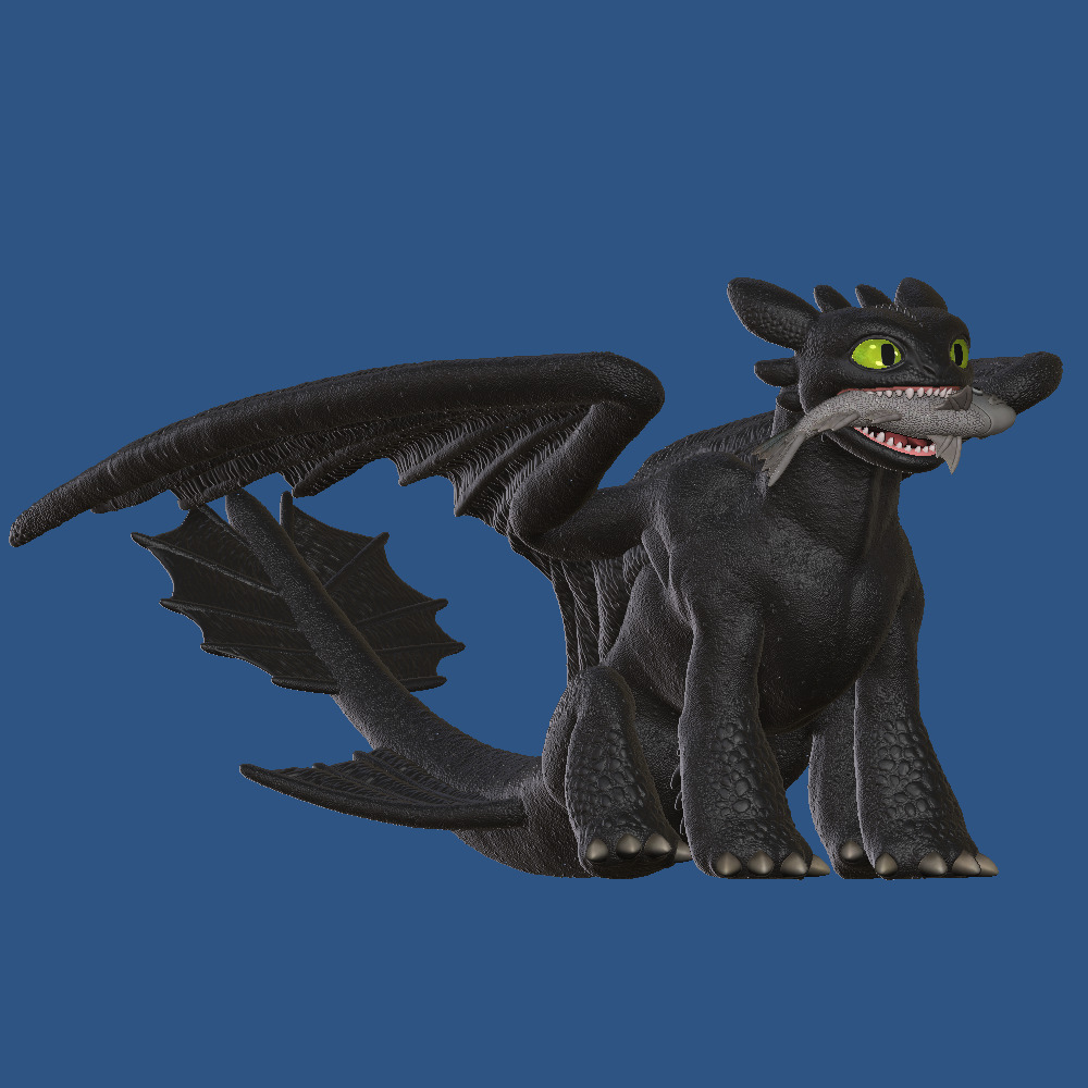 Toothless with Fish 3D print model_7
