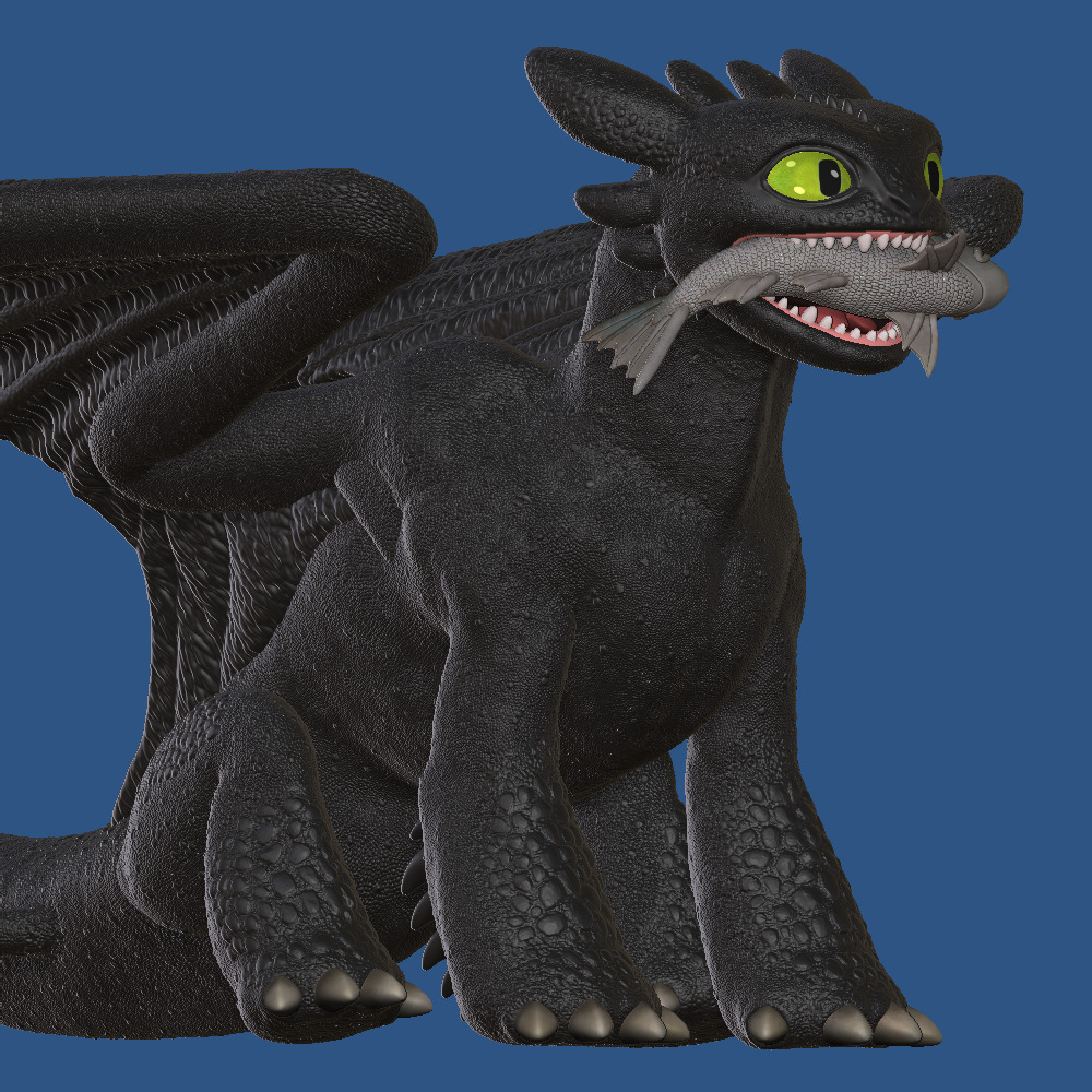 Toothless with Fish 3D print model_9