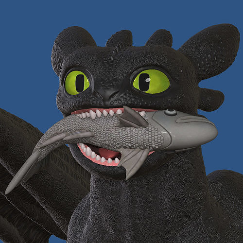 Toothless with Fish 3D print model