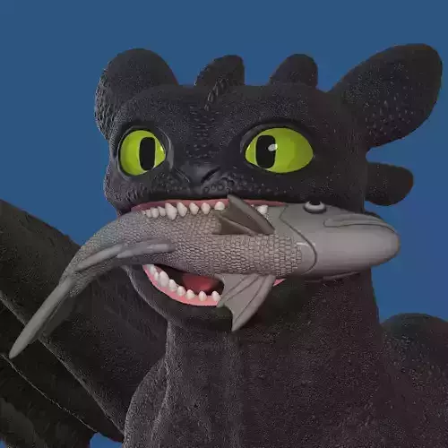 Toothless with Fish 3D print model