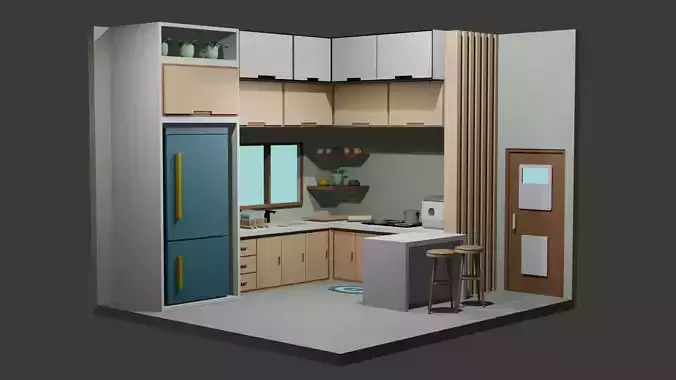 Low Poly Kitchen  Assets Ready for  Architectural Visualization Low-poly 3D model