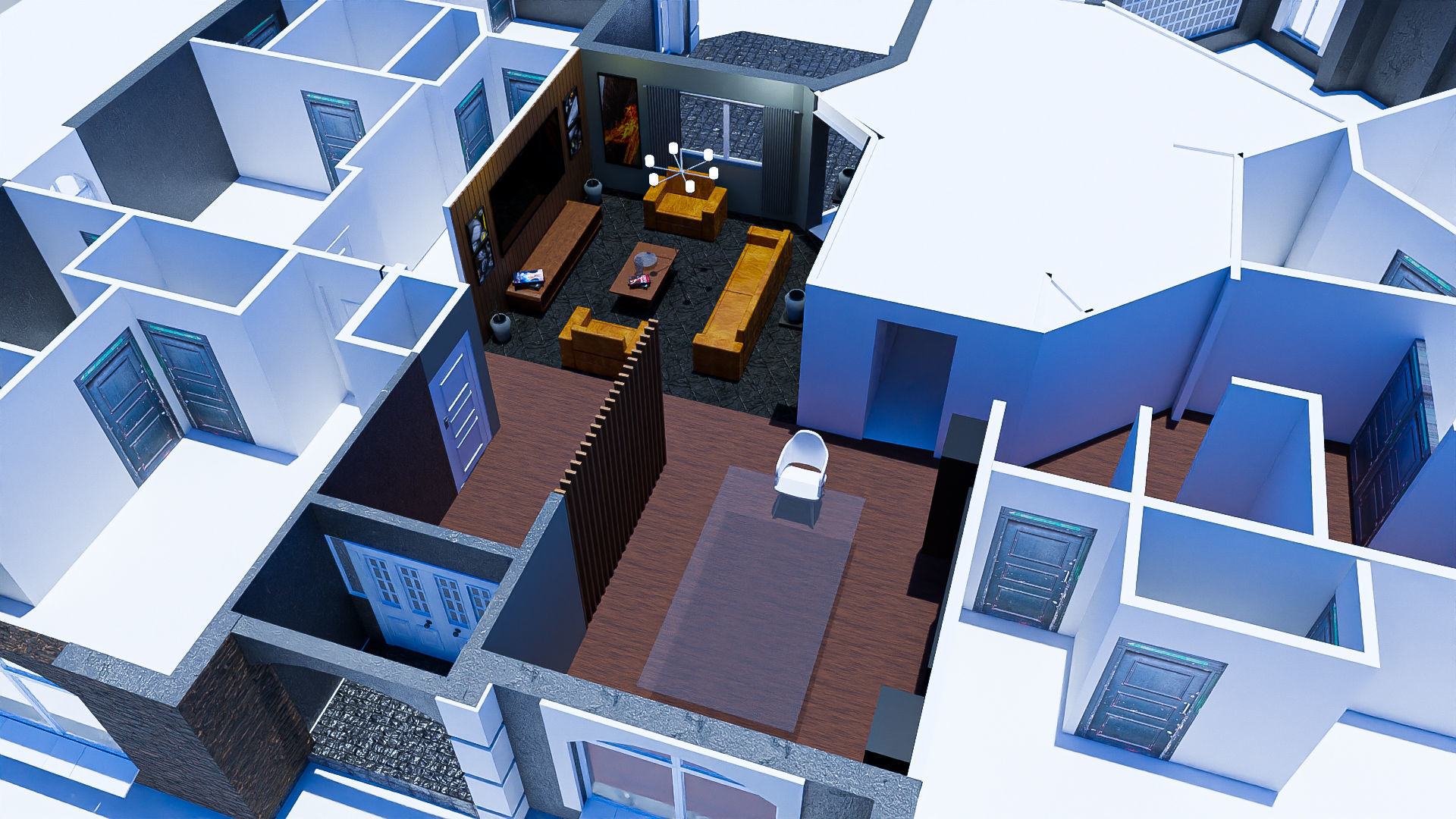 Modern House With Interior for Scenes and Animation Free low-poly 3D model_3