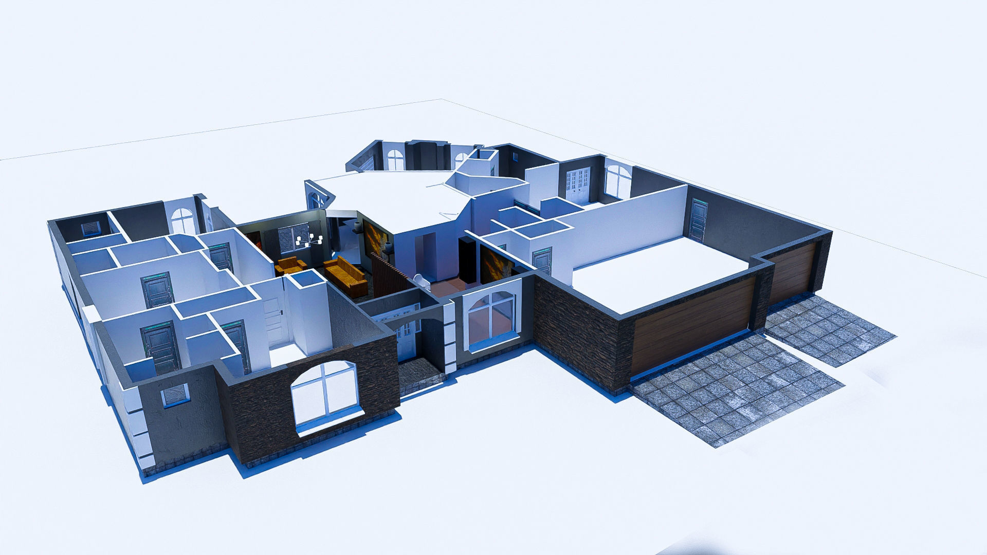 Modern House With Interior for Scenes and Animation Free low-poly 3D model_4