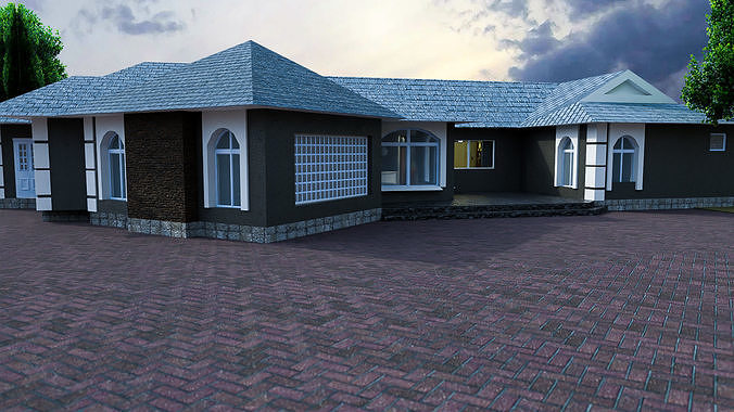 Modern House With Interior for Scenes and Animation Free low-poly 3D model