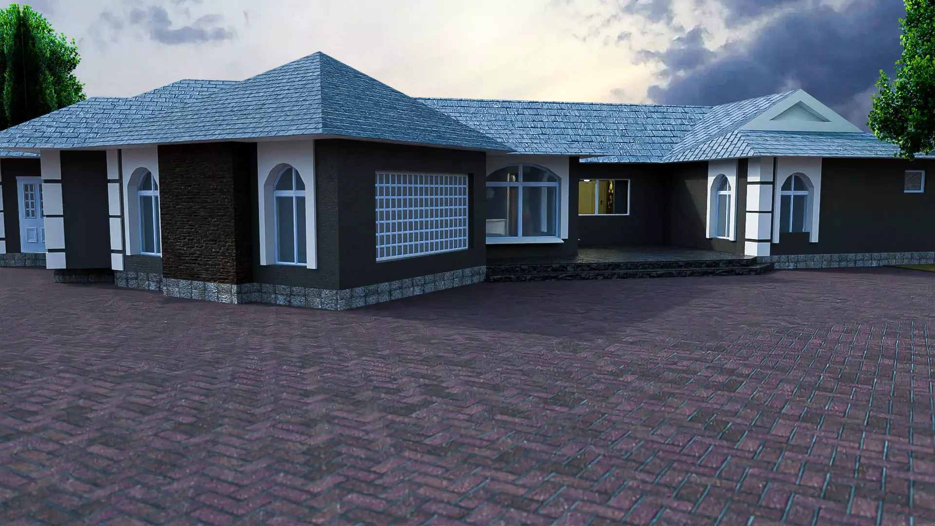 Modern House With Interior for Scenes and Animation Free low-poly 3D model_0