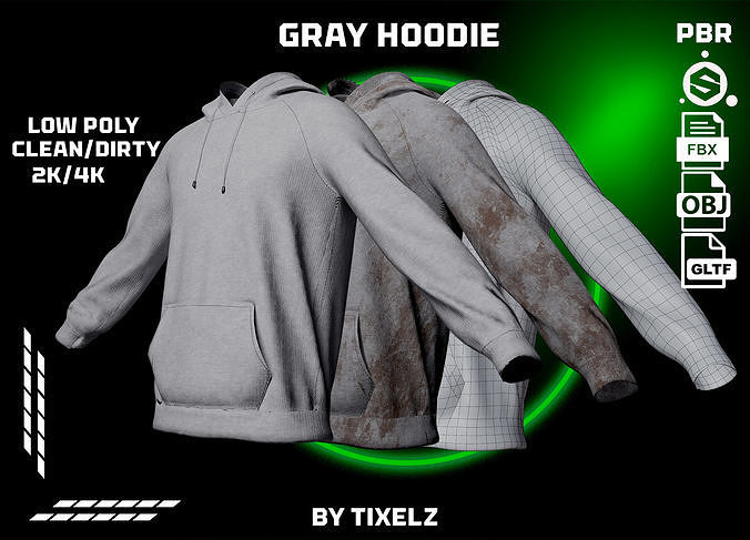 Gray hoodie Low-poly 3D model