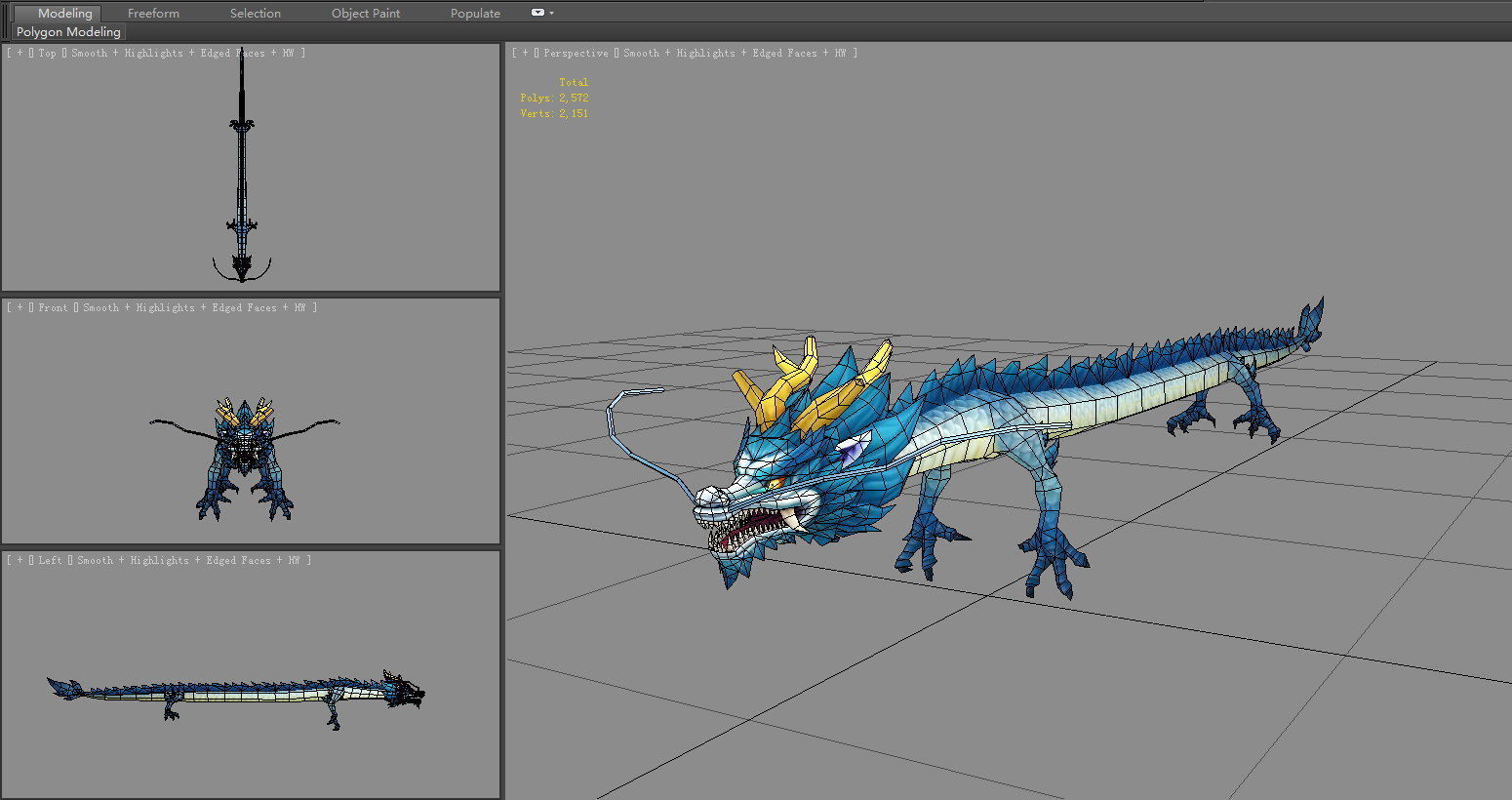 Blue Dragon - Loong Low-poly 3D model_6