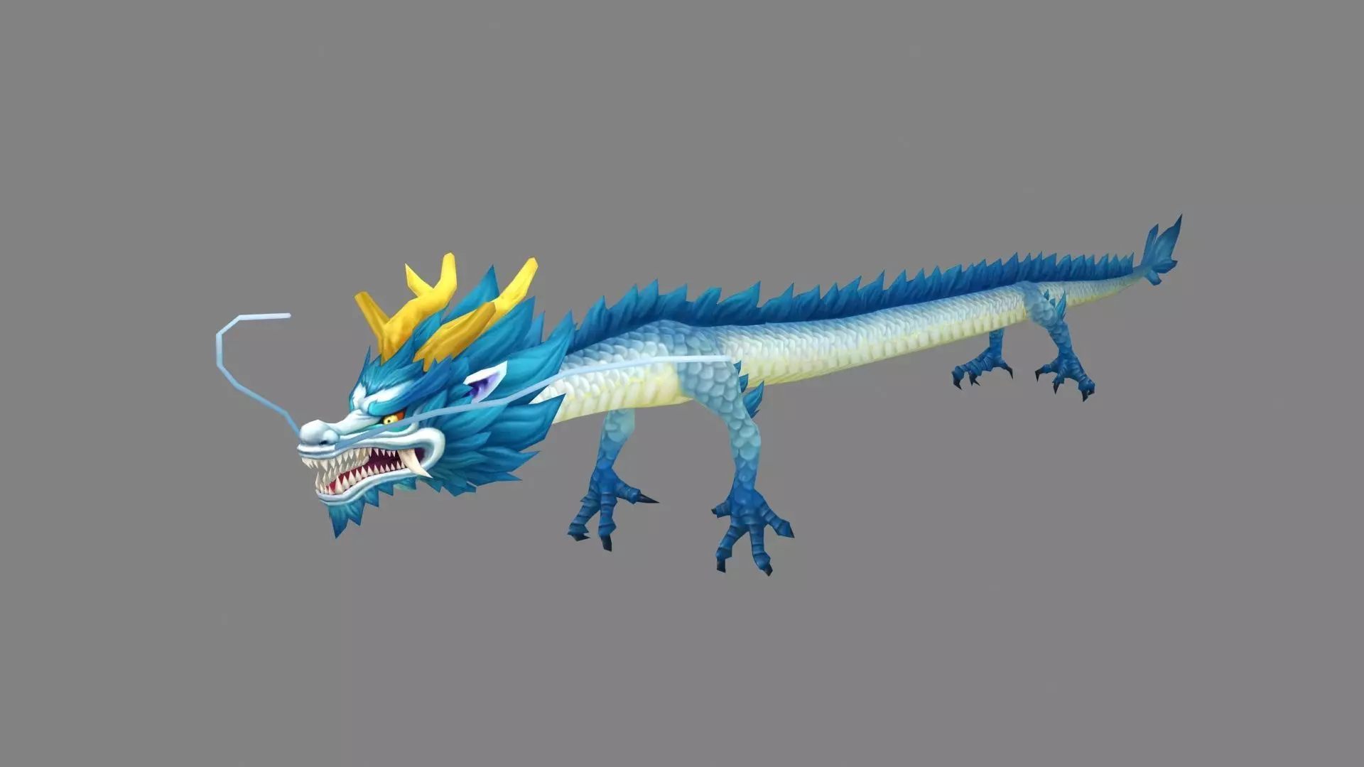 Blue Dragon - Loong Low-poly 3D model_0