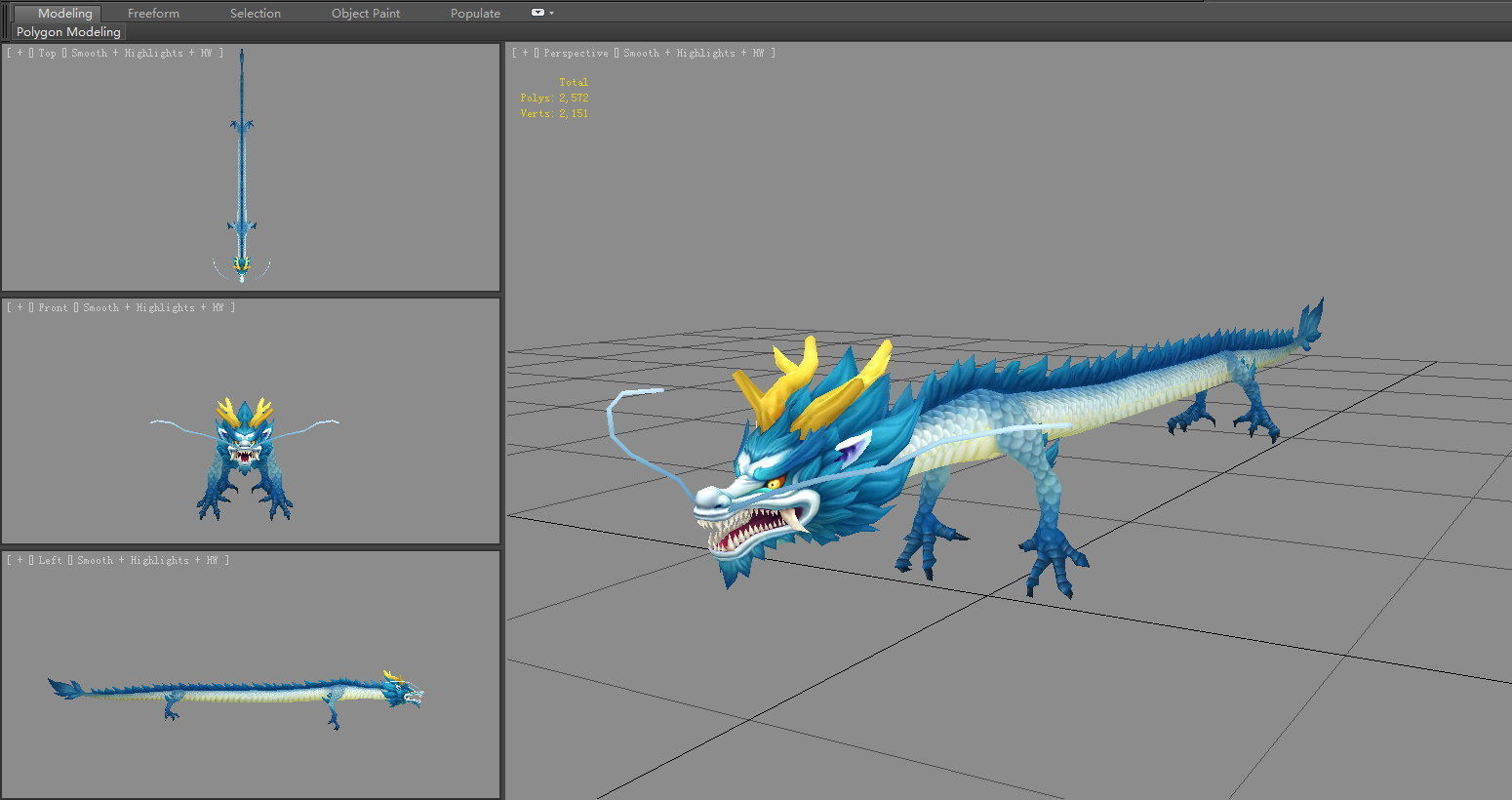 Blue Dragon - Loong Low-poly 3D model_5