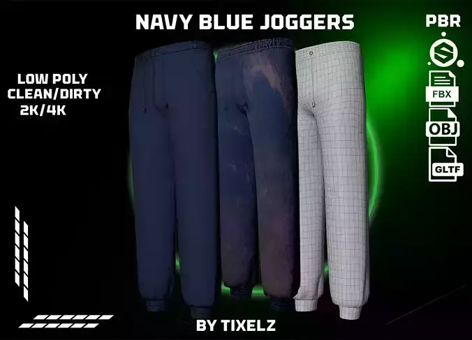 Navy Blue Jogger Low-poly 3D model