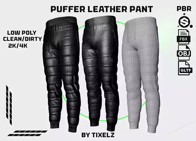 Puffer Leather Pants Low-poly 3D model
