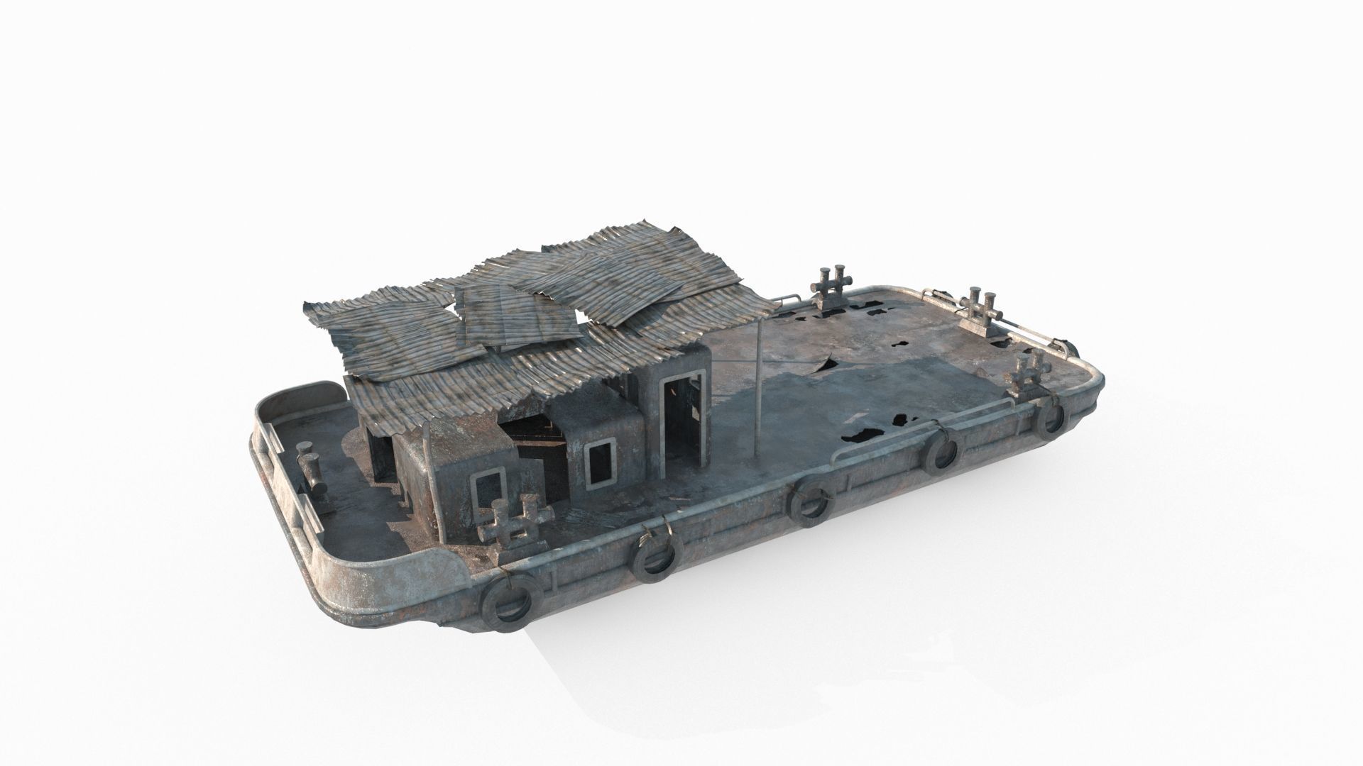 Old water vehicles worn-out transport vessels 3D model_2