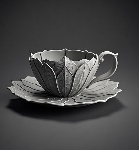 Lotus Flower Teacup and Saucer Set 3D print model