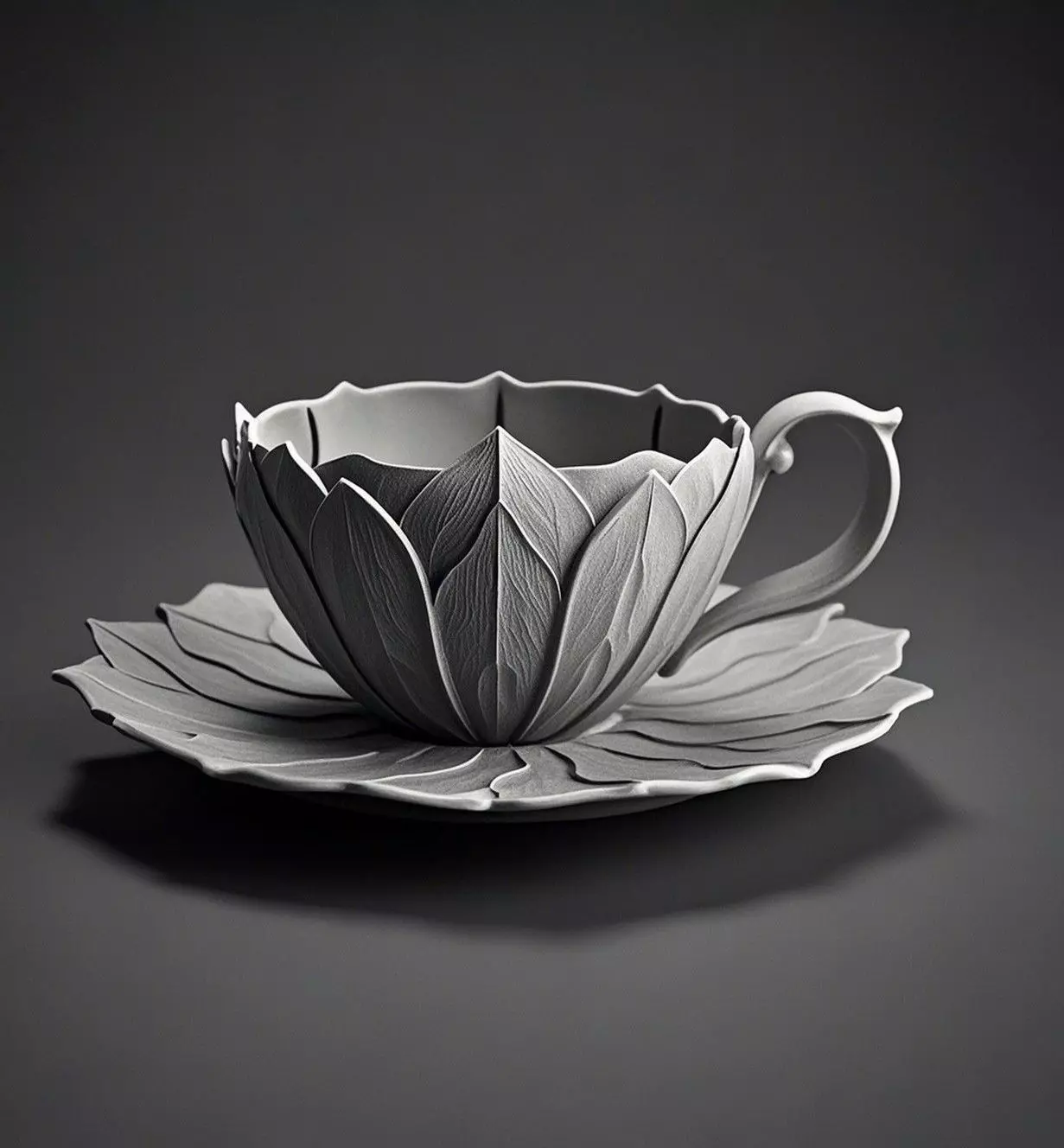 Lotus Flower Teacup and Saucer Set 3D print model_0