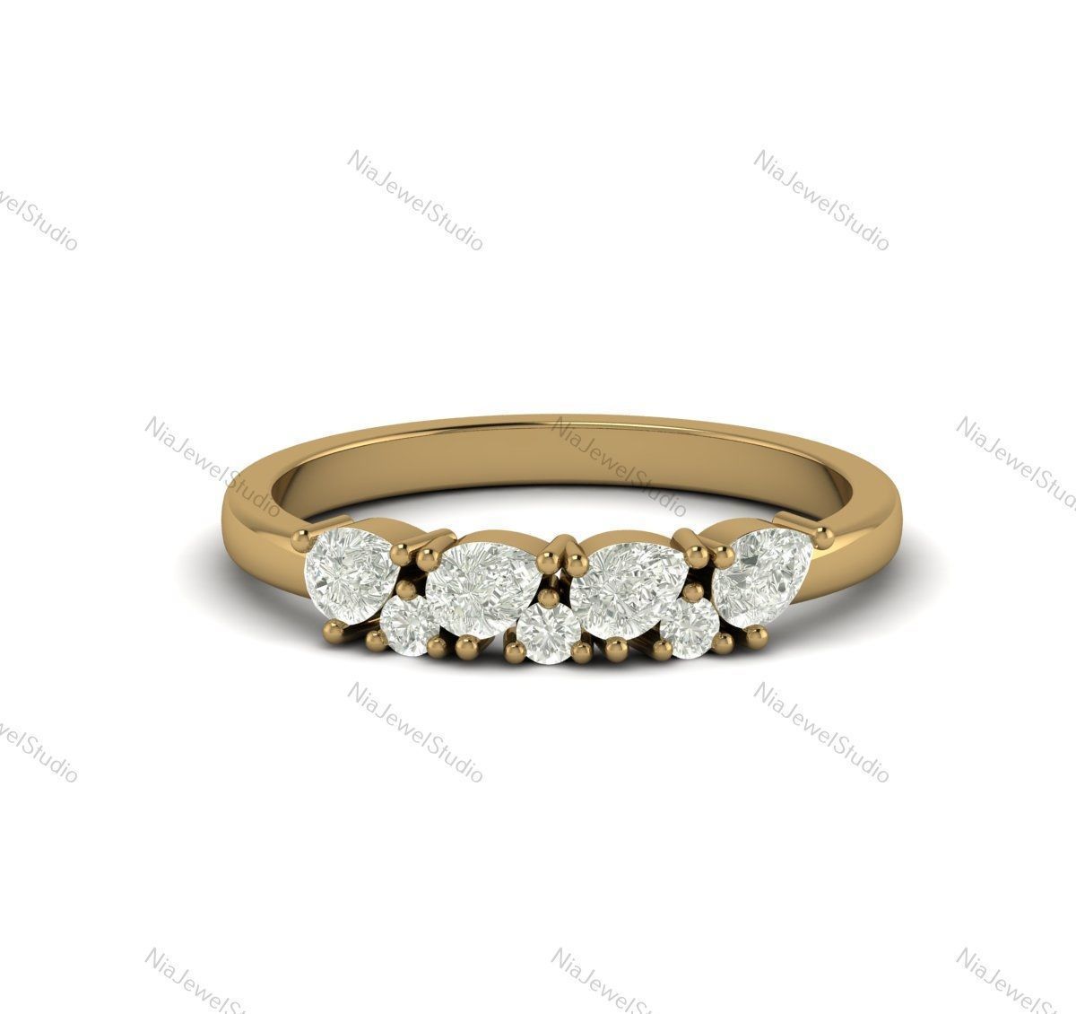 Elegant Pear And Round Diamond Gold Ring-3D CAD Model 3D print model_1