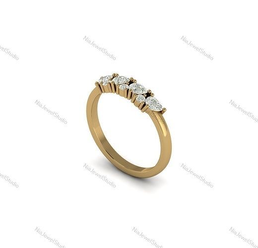 Elegant Pear And Round Diamond Gold Ring-3D CAD Model 3D print model