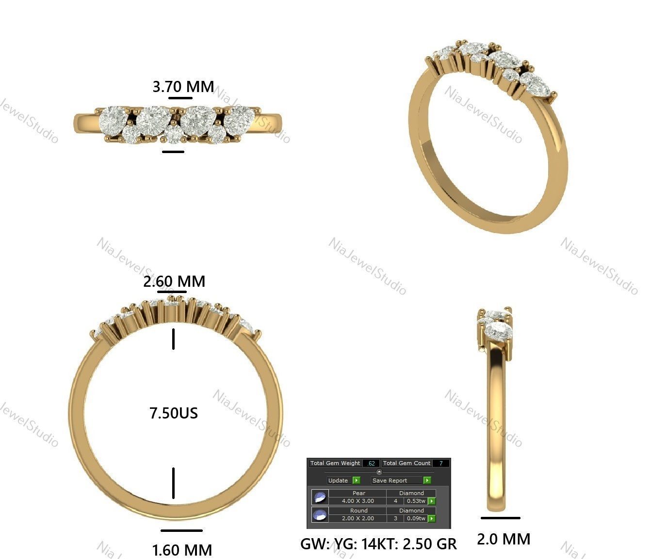 Elegant Pear And Round Diamond Gold Ring-3D CAD Model 3D print model_4