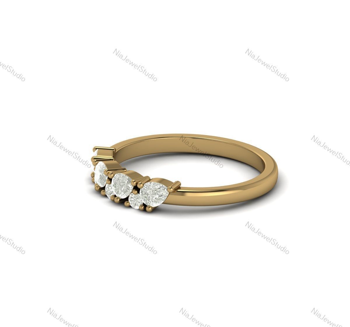 Elegant Pear And Round Diamond Gold Ring-3D CAD Model 3D print model_2