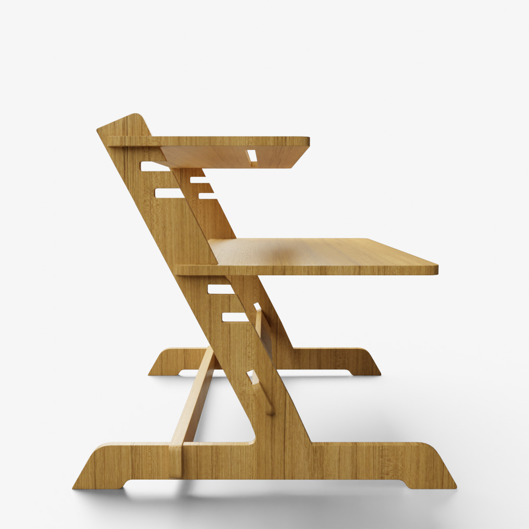 Bamboo Adjustable Sit Monitor Stand 3D model_4