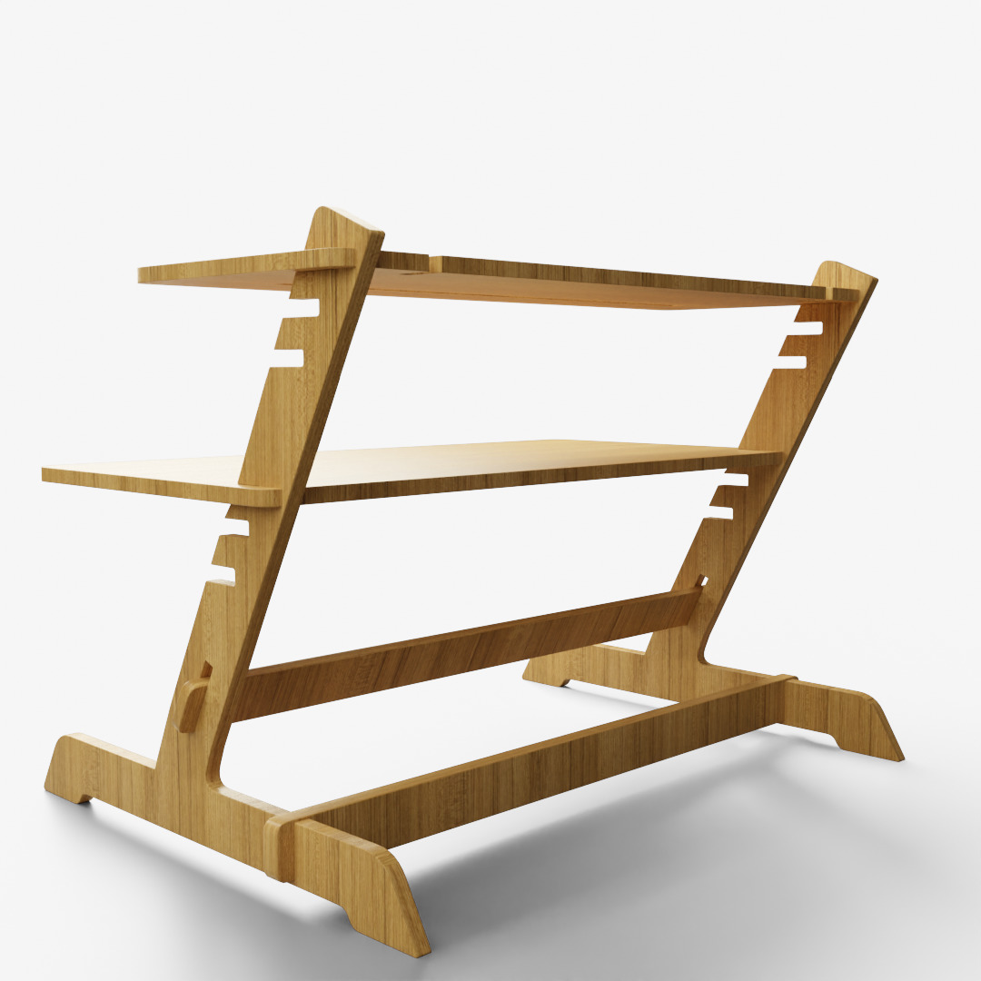 Bamboo Adjustable Sit Monitor Stand 3D model_7