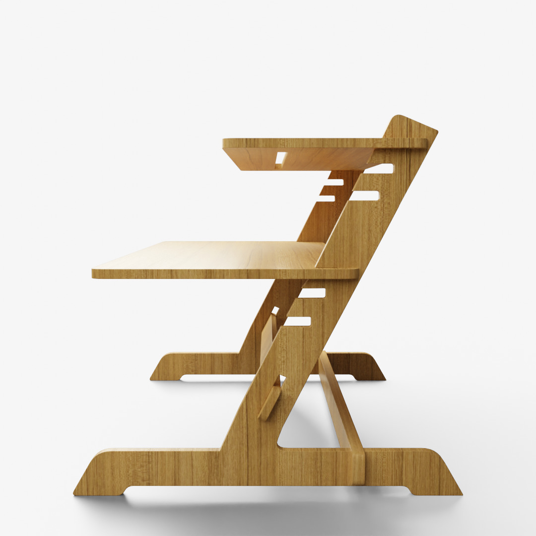Bamboo Adjustable Sit Monitor Stand 3D model_8