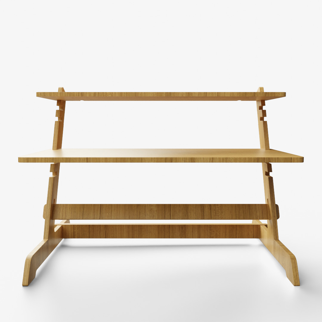 Bamboo Adjustable Sit Monitor Stand 3D model_2