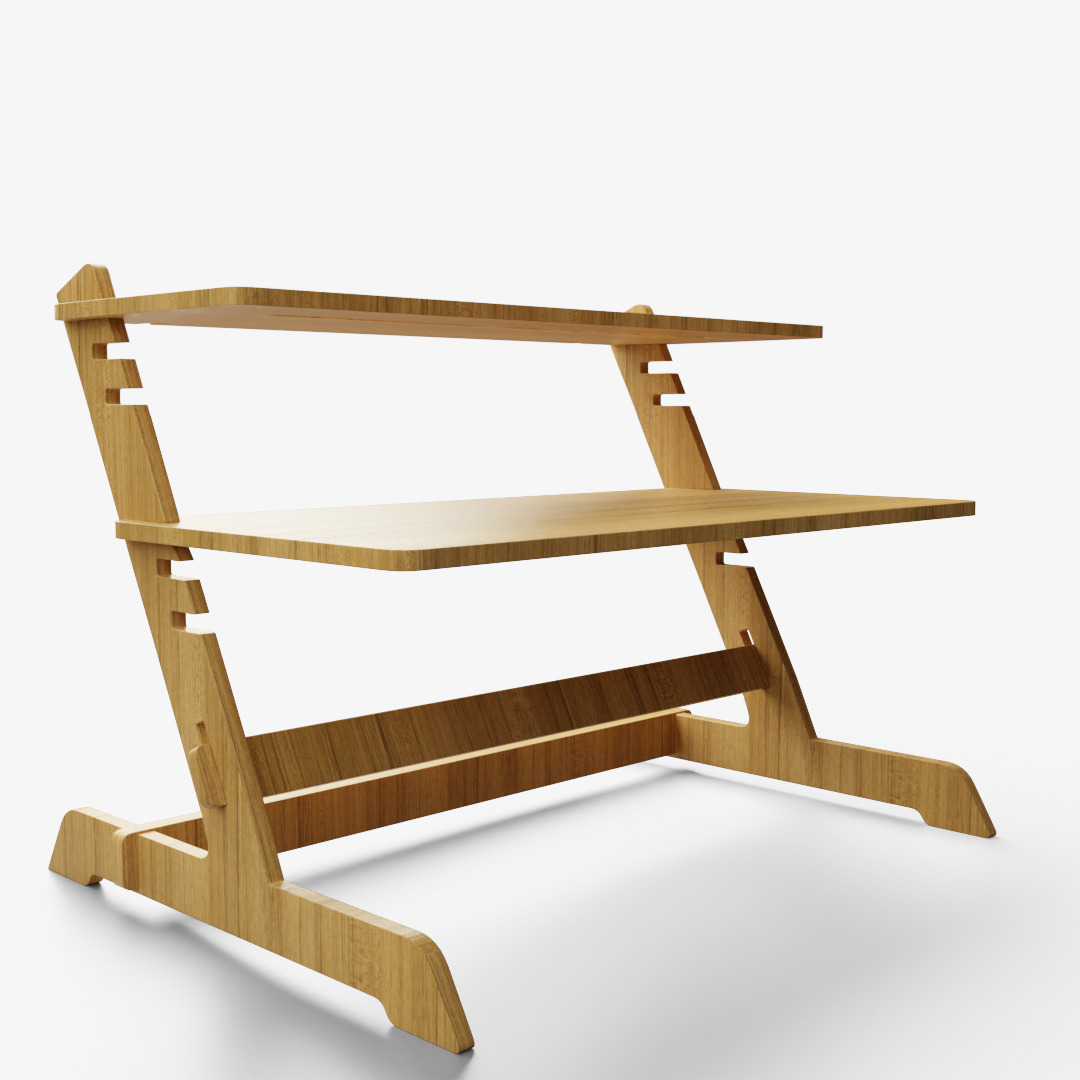 Bamboo Adjustable Sit Monitor Stand 3D model_3