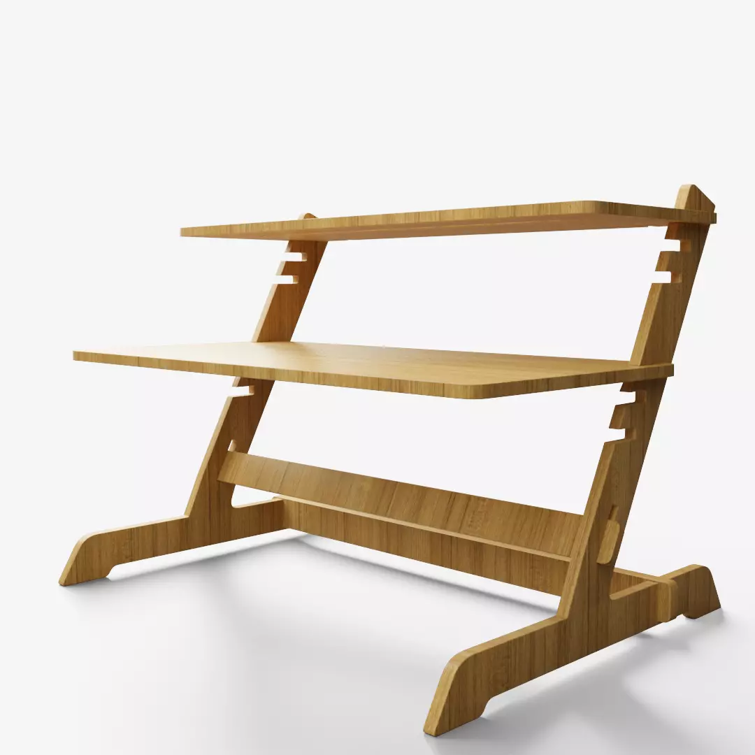 Bamboo Adjustable Sit Monitor Stand 3D model_0