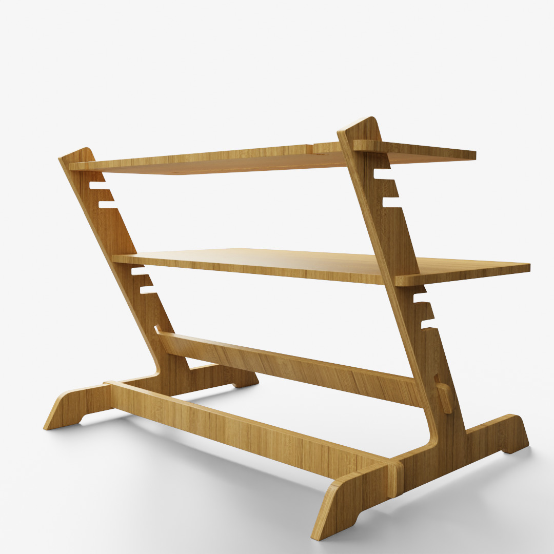 Bamboo Adjustable Sit Monitor Stand 3D model_5