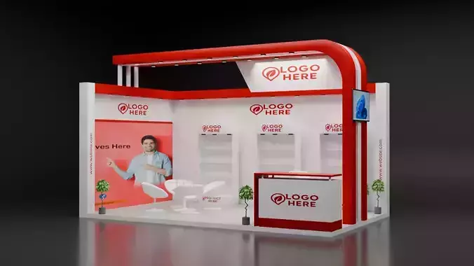 Compact 2 side open exhibition booth with curved fascia 3D model