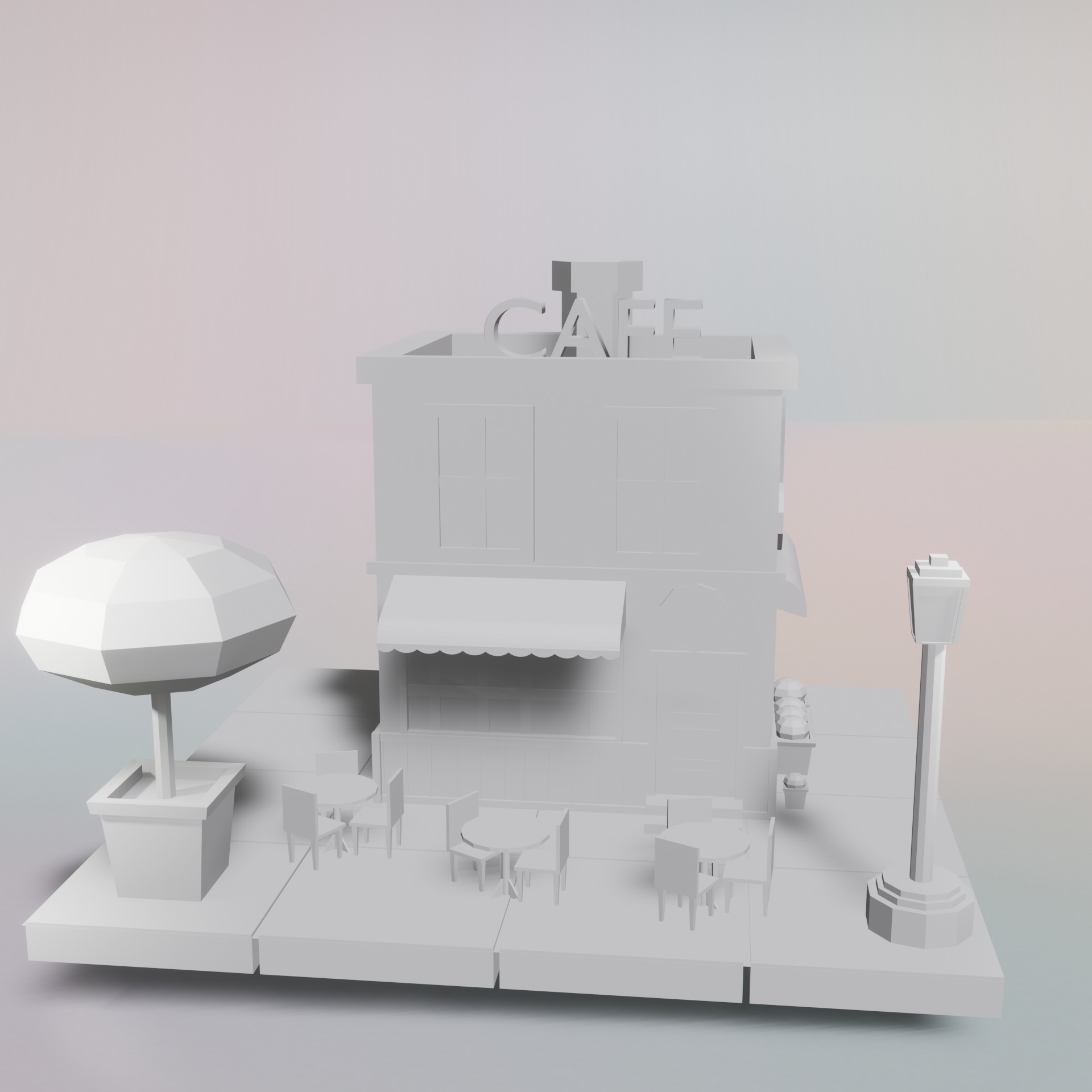 Coffe shop Low-poly 3D model_3