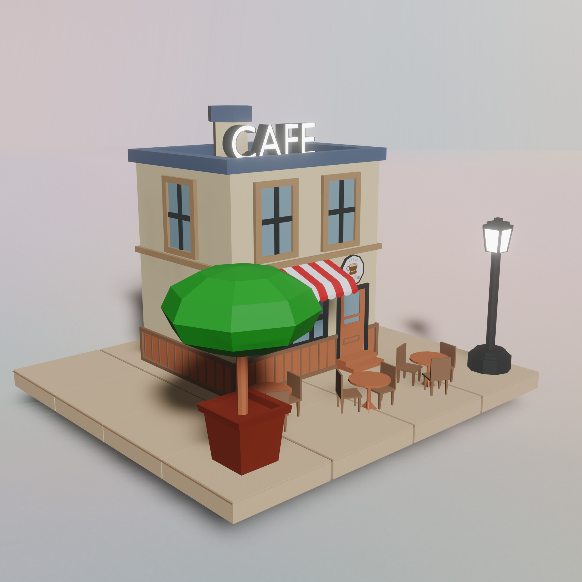 Coffe shop Low-poly 3D model_2