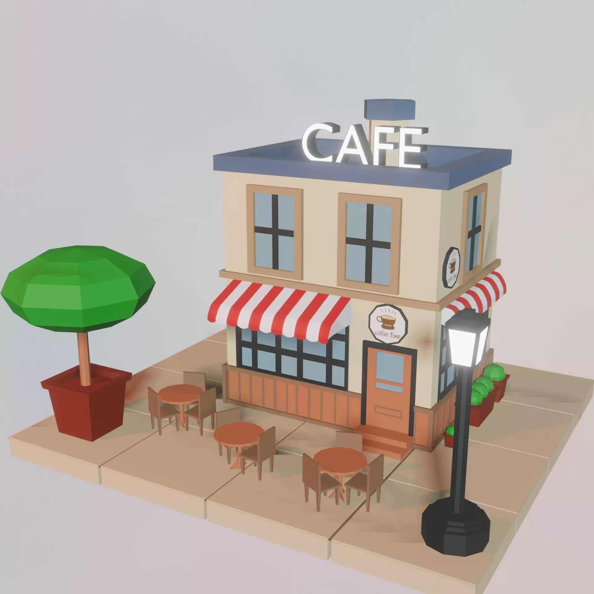 Coffe shop Low-poly 3D model_0