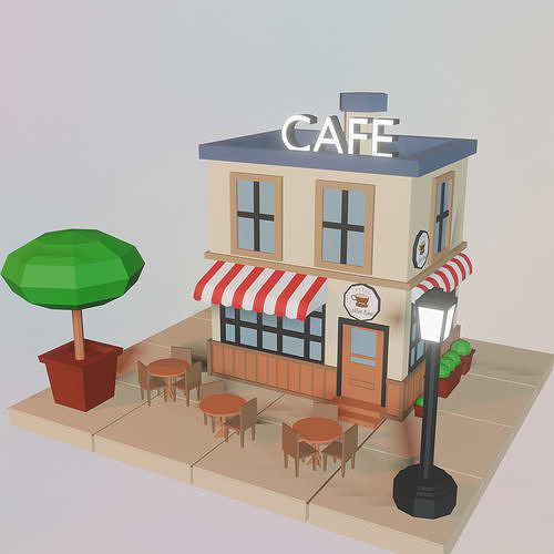 Coffe shop Low-poly 3D model