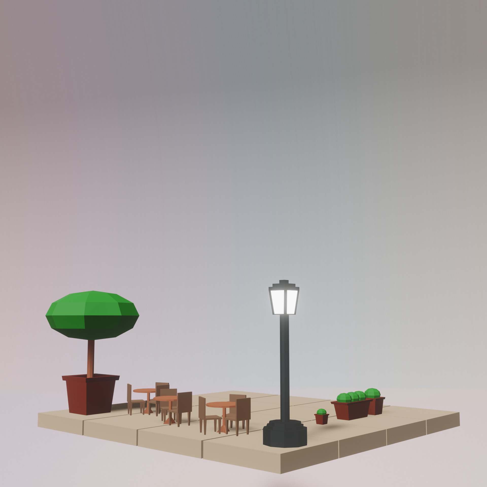Coffe shop Low-poly 3D model_4
