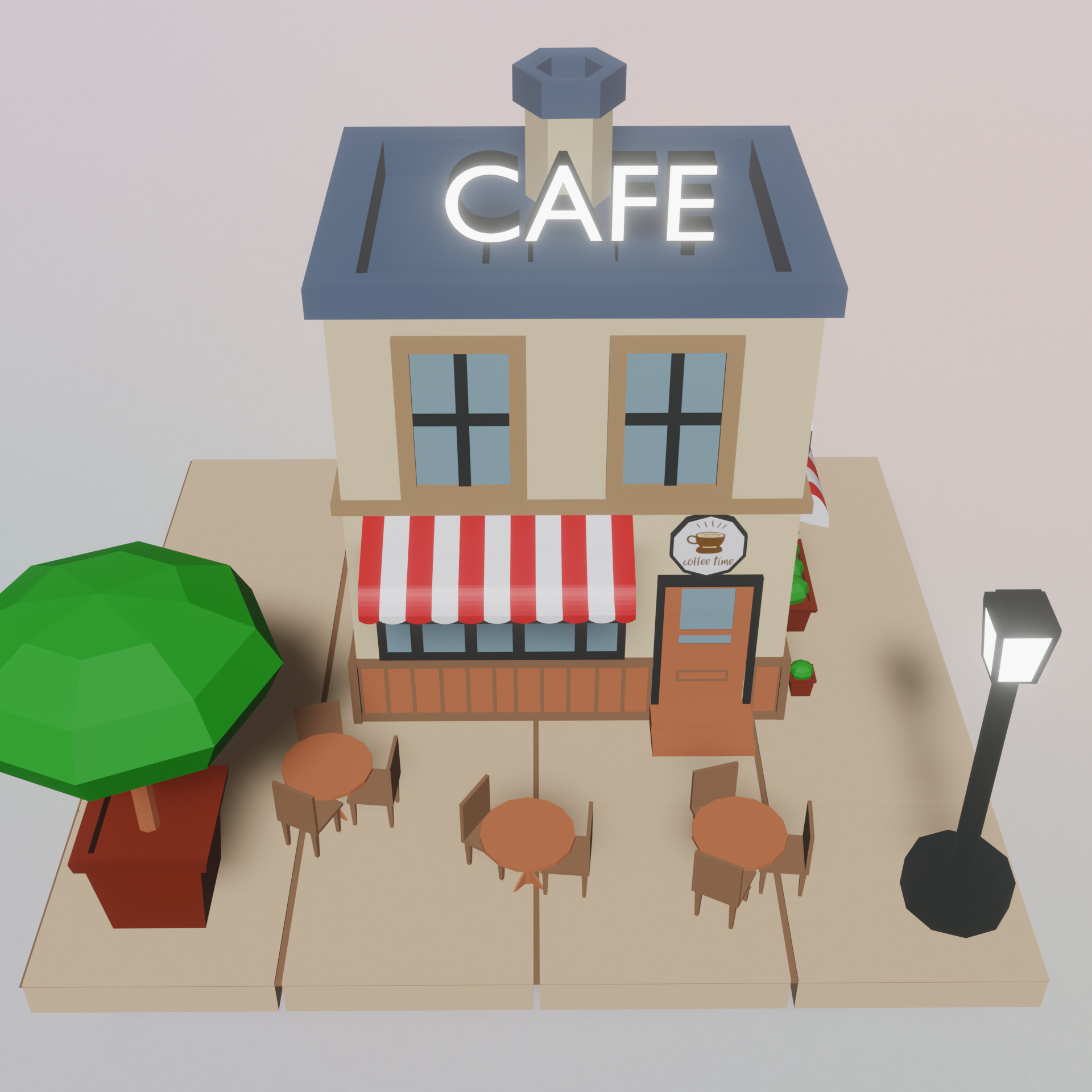 Coffe shop Low-poly 3D model_1