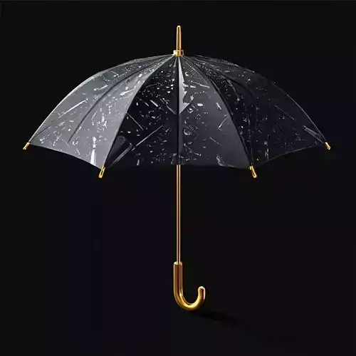 Realistic Black Umbrella with Gold Handle