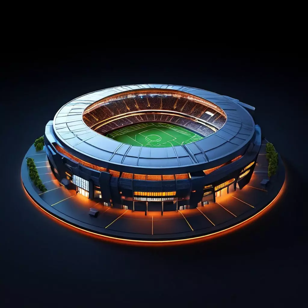 Realistic 3D Football Stadium Night Scene Low-poly 3D model