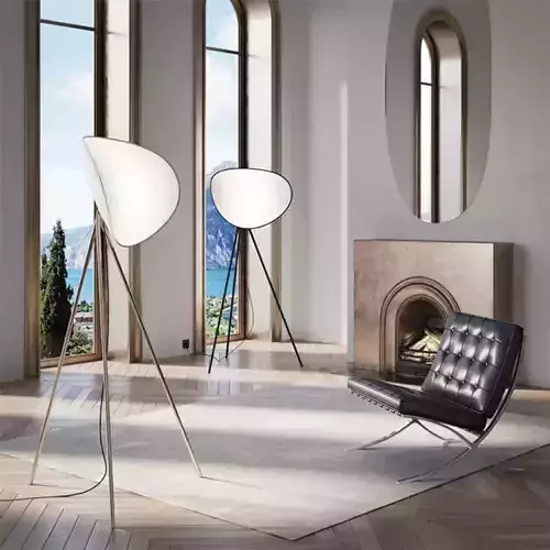 Contemporary Tripod Floor Lamp with Sculptural Shade 3D model