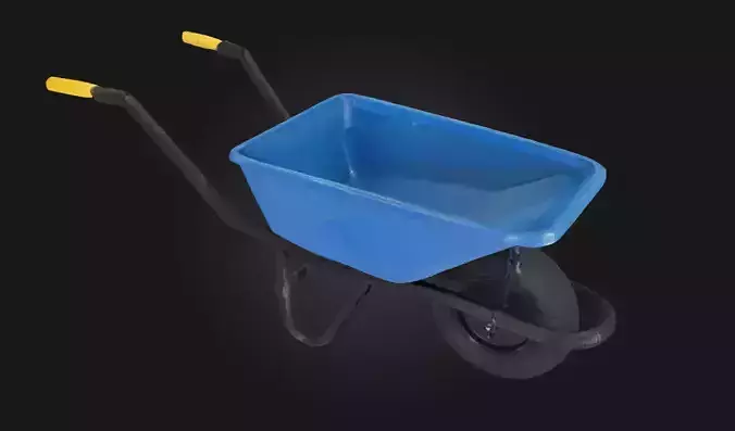 Blue Wheelbarrow  Realistic Construction Site Cart Model