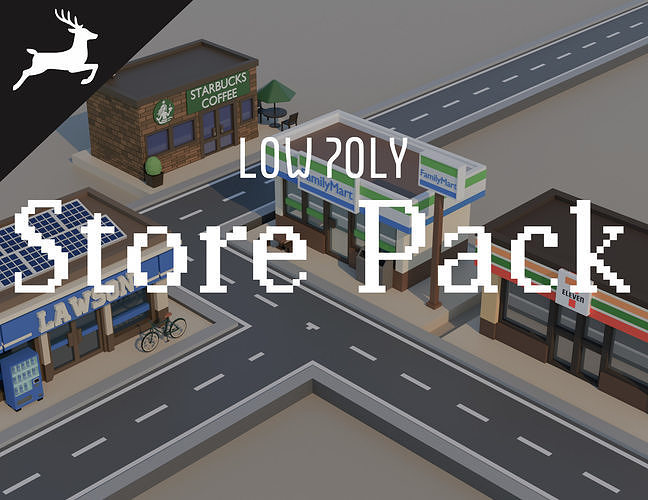 low poly Japanese Convenience Store  Pack Low-poly 3D model