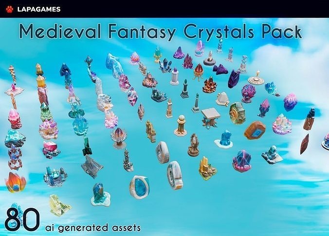 Medieval Fantasy Crystals Pack 80 AI Pieces 3D model