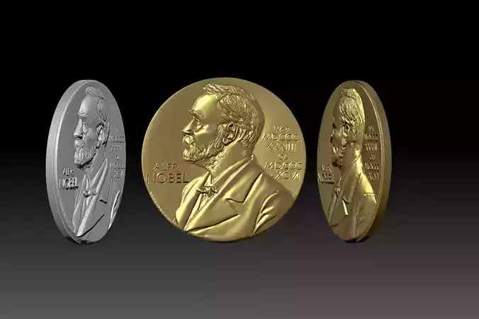 The Nobel Prize medal  STL model for 3D printing and cnc curving 3D print model