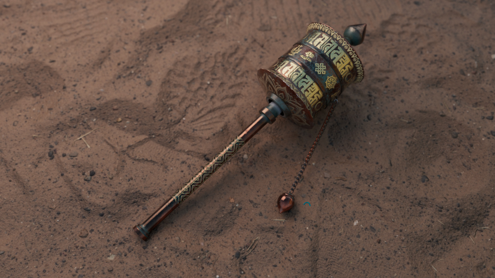 Buddhist hand held prayer wheel Low-poly 3D model_3