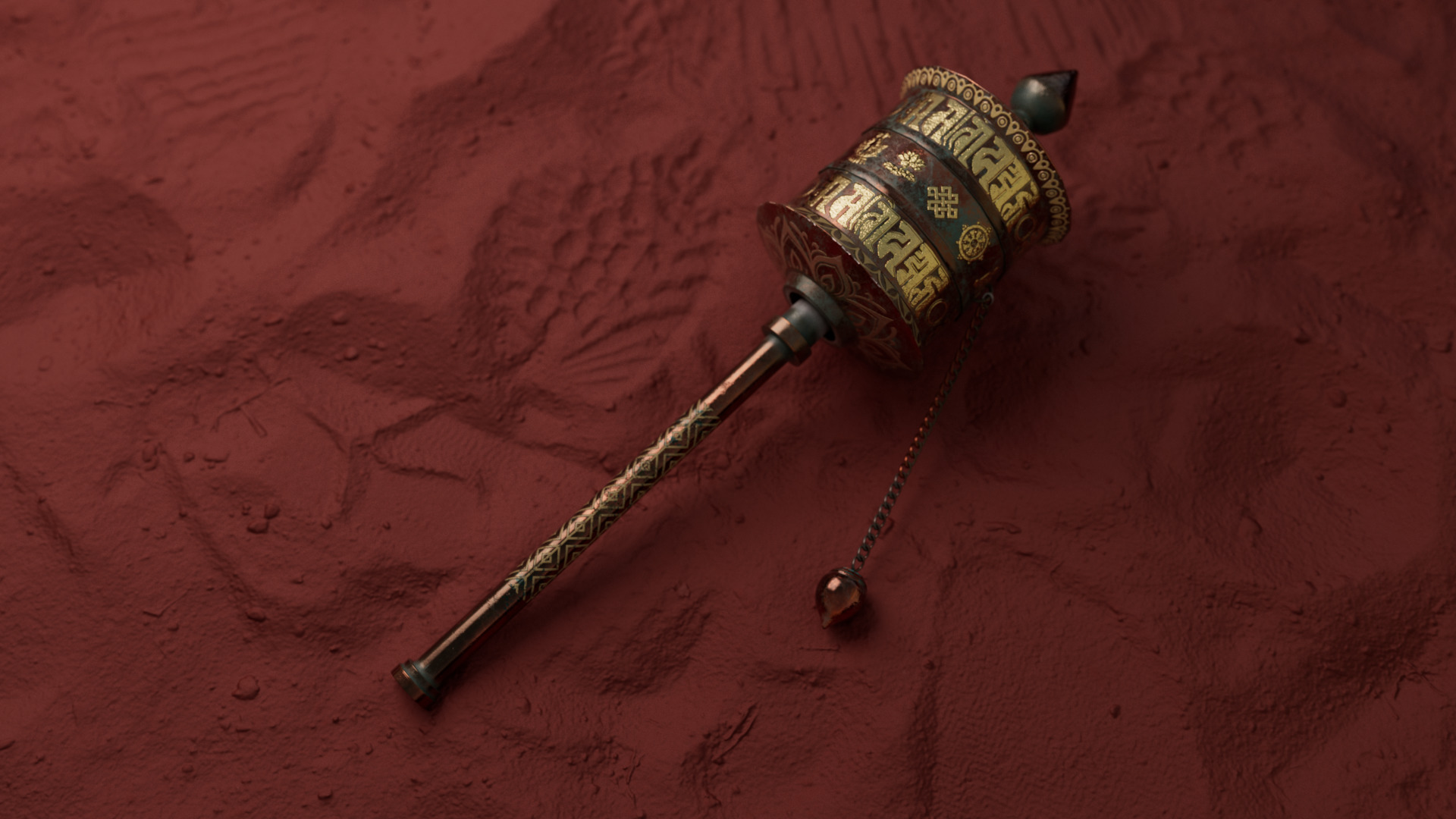 Buddhist hand held prayer wheel Low-poly 3D model_5